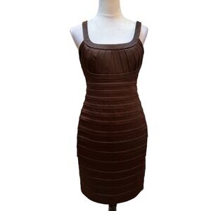 Calvin Klein Brown Pleated Sheath Dress Square Neck  Bodycon Women's Size 4